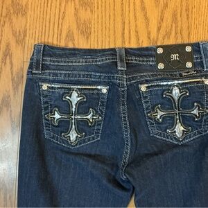 Miss Me Dark Blue Easy Boot Cut Jeans with Silver Embellishments